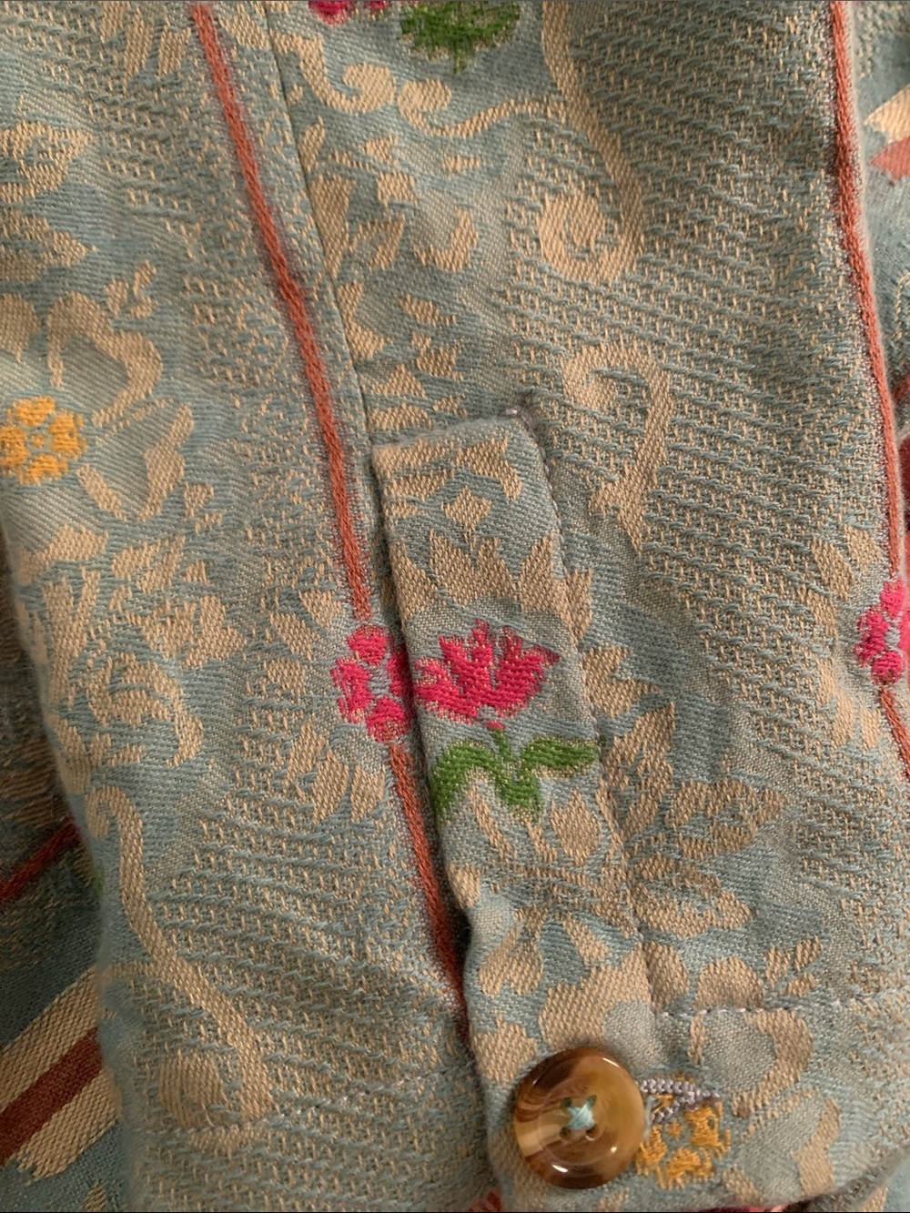 Vintage Sundance Turquoise embroidered Floral-Accented Stripe Blazer L - Picture 4 of 14